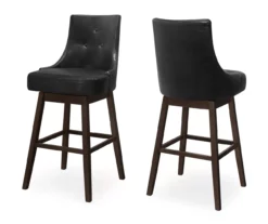 Button Tufted Faux Leather Swivel Bar Stools, 2-Pack