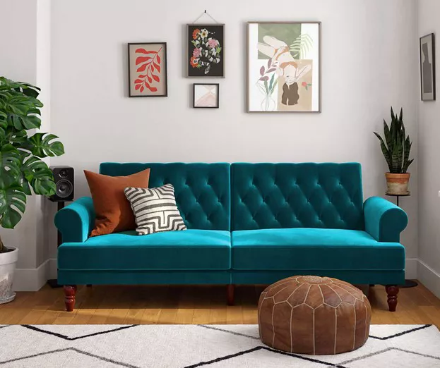 Cassidy Green Velvet Convertible Sleeper Futon 5 Cassidy Green Velvet Convertible Sleeper Futon - Image 3