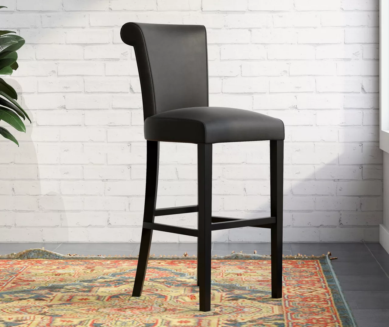 30" Black Faux Brushed Leather Bar Stools, 2-Pack 4 30" Black Faux Brushed Leather Bar Stools, 2-Pack - Image 2