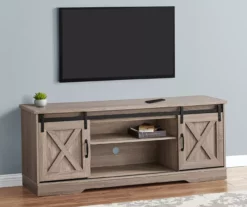 59" Dark Taupe Wood Look Sliding Barn Door TV Stand -Storage supplies store 810535762 4