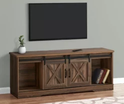 60" Reclaimed Brown Wood Look Sliding Barn Door TV Stand -Storage supplies store 810535764 1