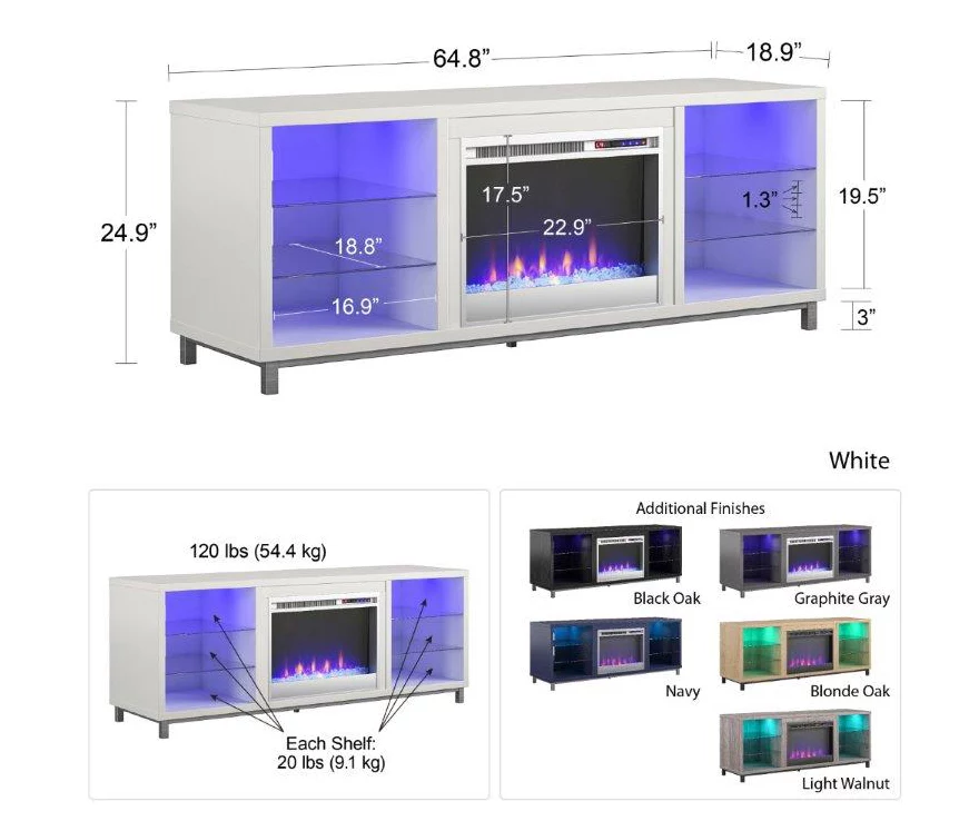 70" Intrepid Light Walnut Deluxe Electric Fireplace Console 7 70" Intrepid Light Walnut Deluxe Electric Fireplace Console - Image 5