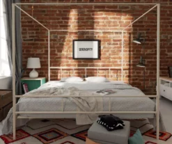 Marion White Metal King Canopy Bed -Storage supplies store 810538376 2