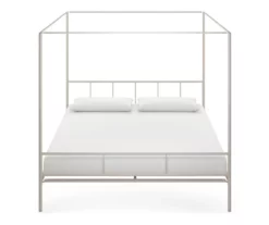 Marion White Metal King Canopy Bed -Storage supplies store 810538376 4
