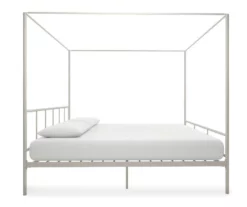 Marion White Metal King Canopy Bed -Storage supplies store 810538376 5