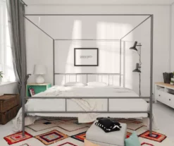 Marion Dark Gray Metal King Canopy Bed -Storage supplies store 810538378 2