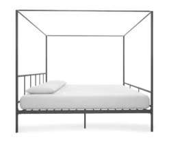 Marion Dark Gray Metal King Canopy Bed -Storage supplies store 810538378 5