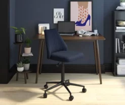 Brittany Blue Linen Office Chair -Storage supplies store 810538399 2