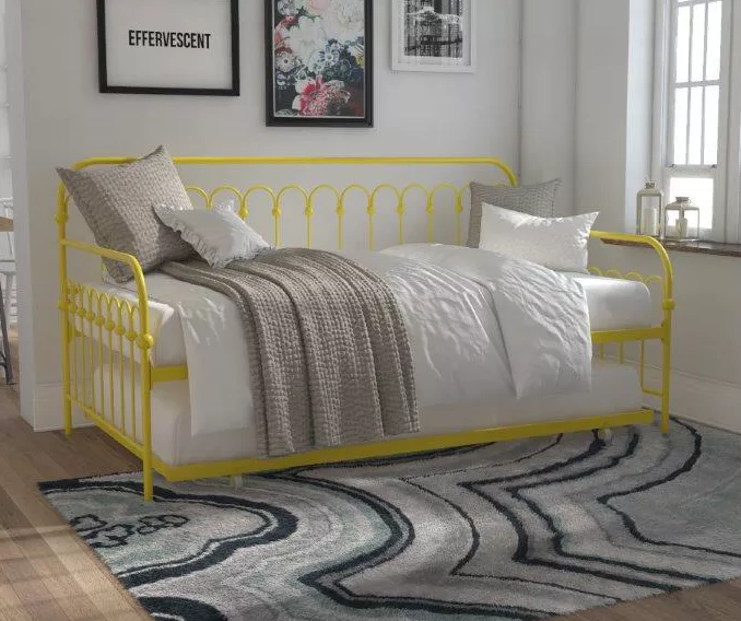 Bright Pop Yellow Metal Twin Daybed & Trundle 3 Bright Pop Yellow Metal Twin Daybed & Trundle
