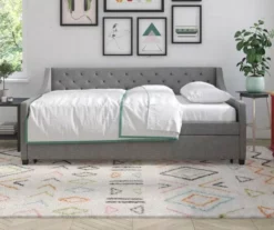 Her Majesty Gray Linen Daybed & Trundle -Storage supplies store 810538419 3