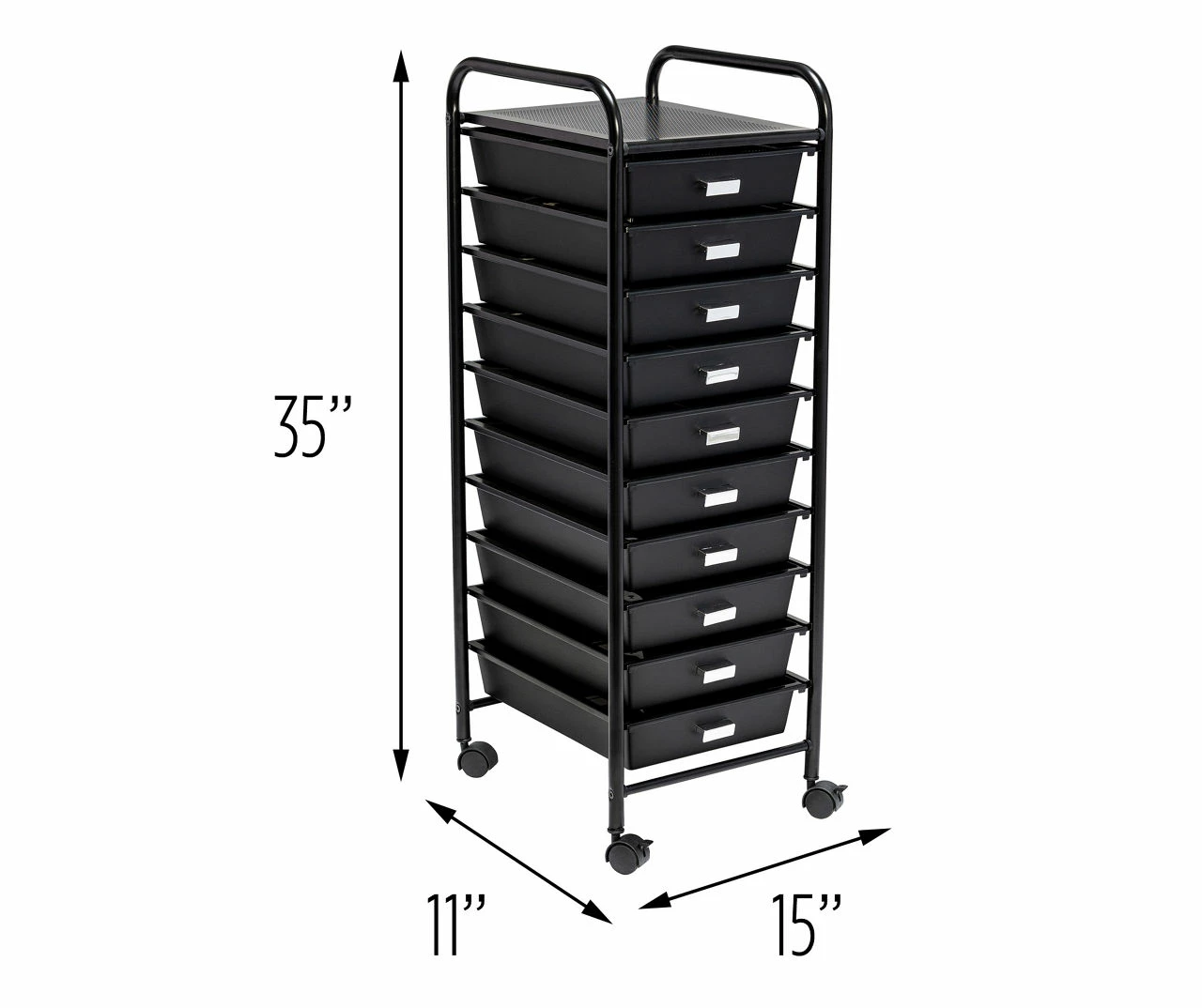 Black Metal 10-Drawer Rolling Storage Cart 7 Black Metal 10-Drawer Rolling Storage Cart - Image 5
