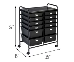 Black Metal 12-Drawer Rolling Storage Cart -Storage supplies store 810539917 5