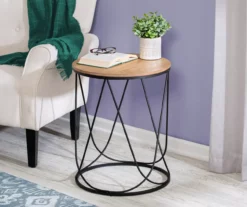 Black & Natural Round Side Table -Storage supplies store 810539920 2