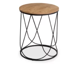 Black & Natural Round Side Table -Storage supplies store 810539920 3