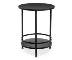 Black Round 2-Tier Side Table -Storage supplies store 810539922 3