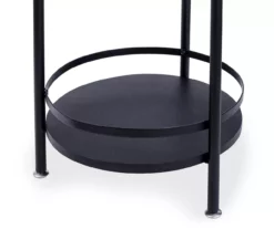 Black Round 2-Tier Side Table -Storage supplies store 810539922 4