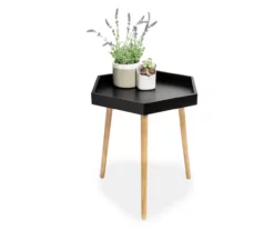 Black Hexagon Wood Leg End Table