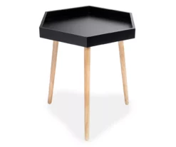 Black Hexagon Wood Leg End Table -Storage supplies store 810539923 3