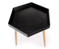 Black Hexagon Wood Leg End Table -Storage supplies store 810539923 4
