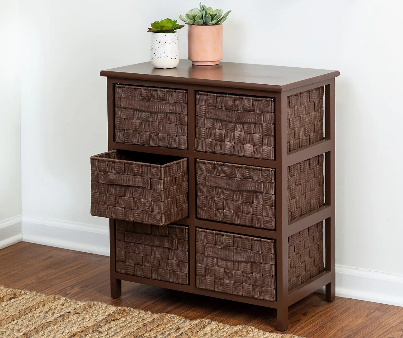 Brown 6-Drawer Woven Strap Chest 4 Brown 6-Drawer Woven Strap Chest - Image 2