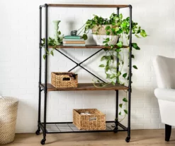 Rustic Black 4-Tier Industrial Rolling Bookshelf -Storage supplies store 810539937 3