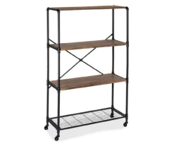 Rustic Black 4-Tier Industrial Rolling Bookshelf -Storage supplies store 810539937 4