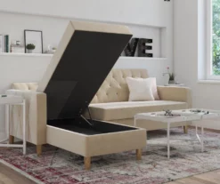 CosmoLiving Liberty Ivory Velvet Sectional Storage Futon 10 CosmoLiving Liberty Ivory Velvet Sectional Storage Futon -Storage supplies store 810541041 2