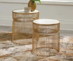 Vernway White Marble & Gold Metal 2-Piece Accent Table Set -Storage supplies store 810542168 1
