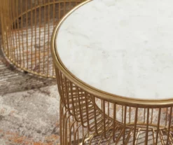 Vernway White Marble & Gold Metal 2-Piece Accent Table Set -Storage supplies store 810542168 2