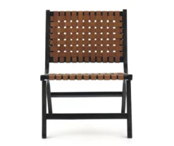 Fayme Camel Armless Leather Woven-Back Lounge Chair -Storage supplies store 810542301 2