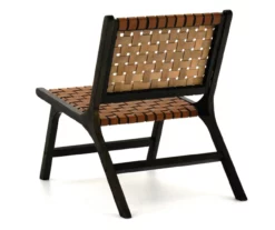 Fayme Camel Armless Leather Woven-Back Lounge Chair -Storage supplies store 810542301 5