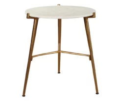 Chadton Round White Marble & Gold Metal Accent Table -Storage supplies store 810542302 2