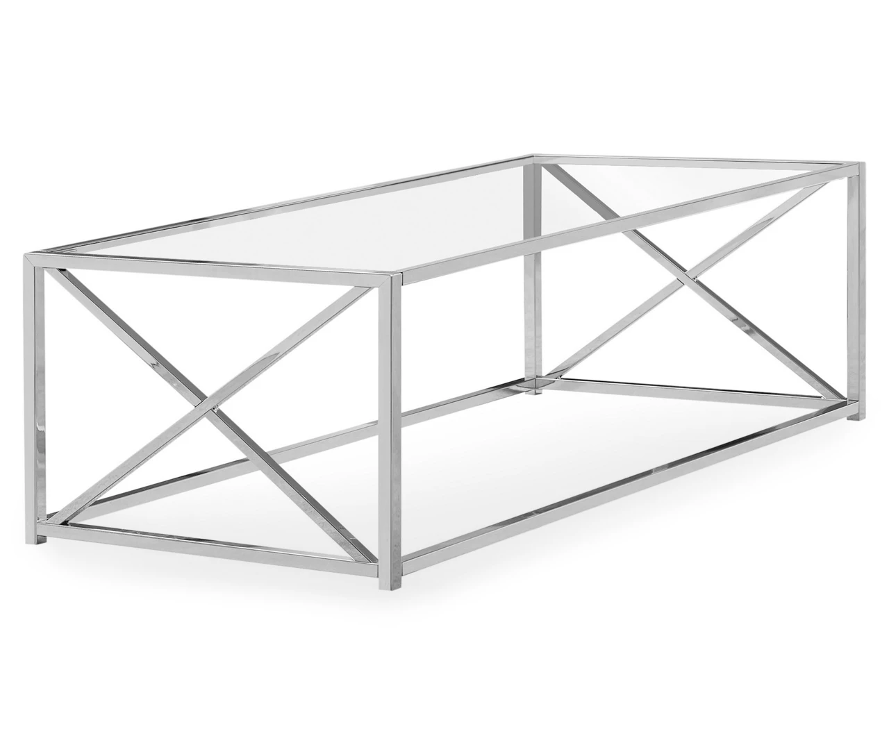 Tempered Glass & Chrome Metal X Coffee Table 3 Tempered Glass & Chrome Metal X Coffee Table