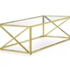 Tempered Glass & Gold Metal X Coffee Table 1 Tempered Glass & Gold Metal X Coffee Table -Storage supplies store 810542401 2 1