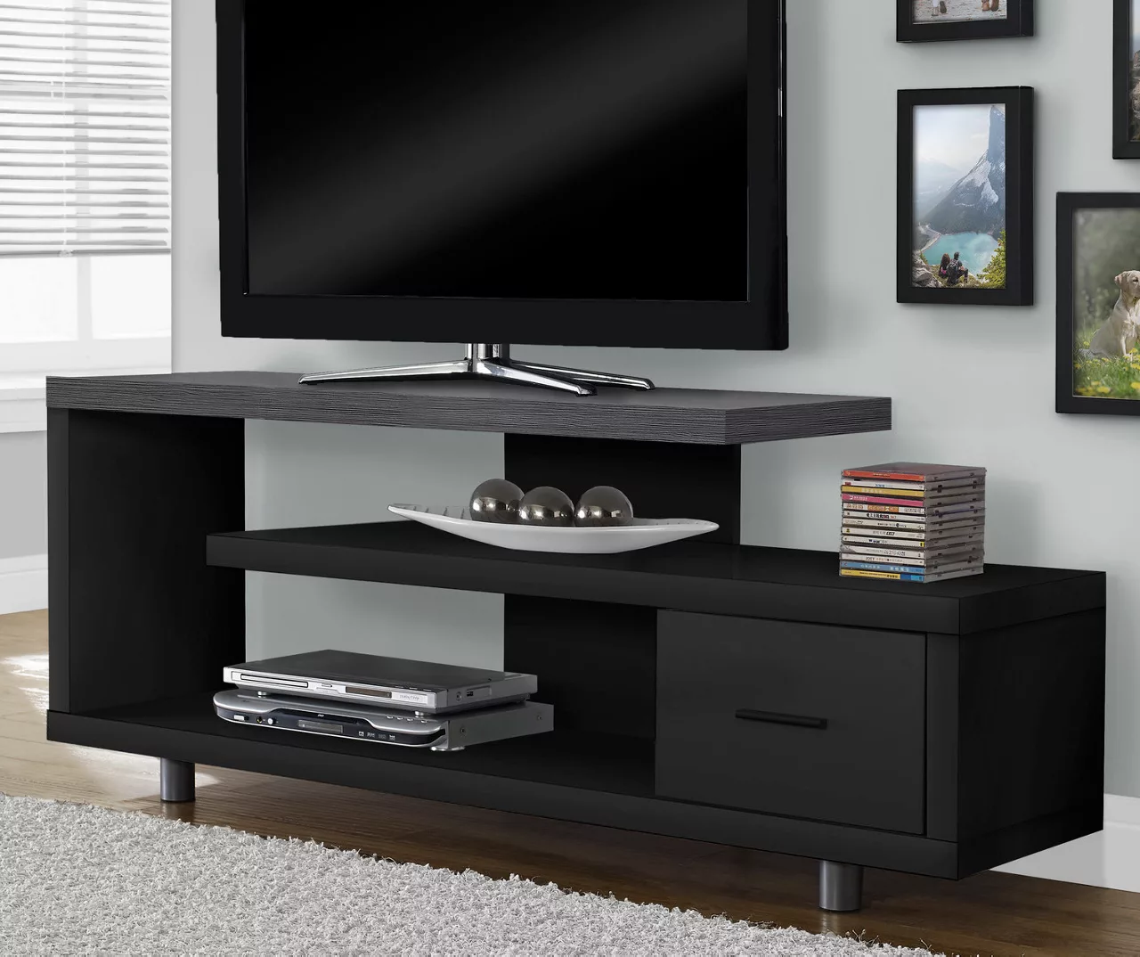 60" Black & Gray Top TV Stand 4 60" Black & Gray Top TV Stand - Image 2