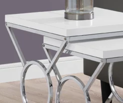 Glossy White Chrome Metal 2-Piece Nesting Table Set 8 Glossy White Chrome Metal 2-Piece Nesting Table Set -Storage supplies store 810542468 3
