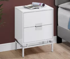 Glossy White & Chrome Metal Retro Accent Table -Storage supplies store 810542472 2