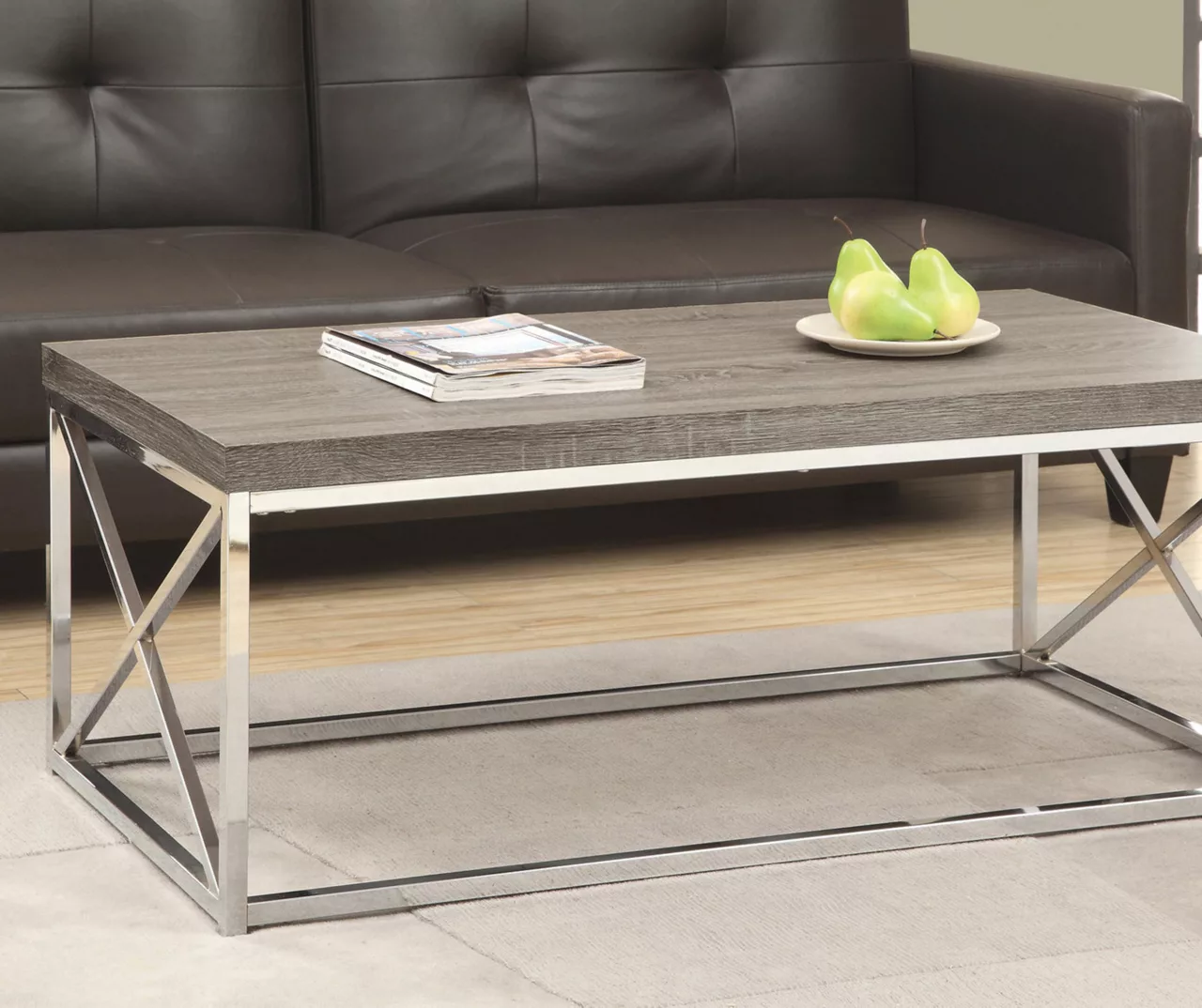 Dark Taupe & Chrome Metal Coffee Table 4 Dark Taupe & Chrome Metal Coffee Table - Image 2
