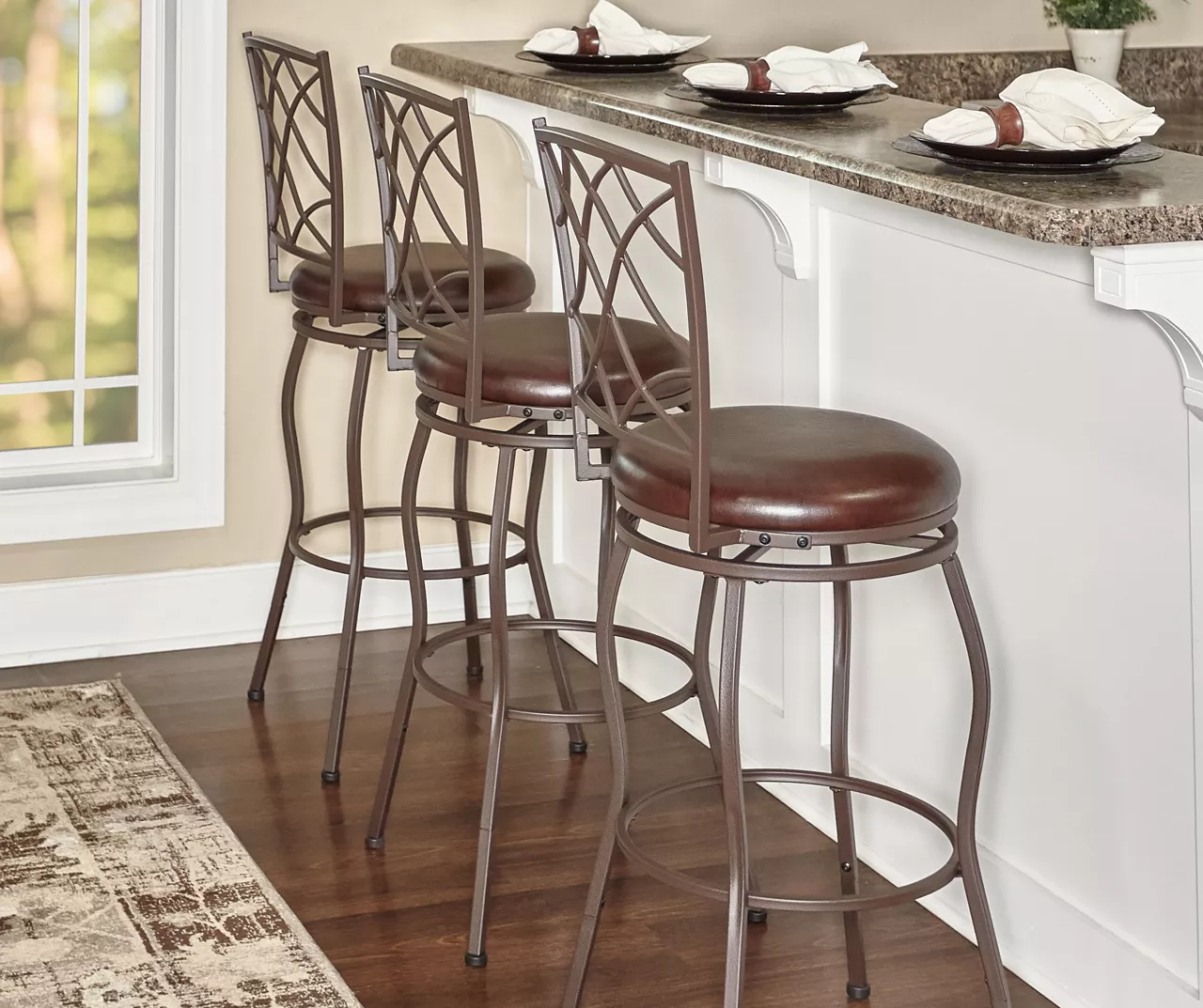 Pike Brown 3-Piece Upholstered Adjustable Swivel Stool Set 4 Pike Brown 3-Piece Upholstered Adjustable Swivel Stool Set - Image 2