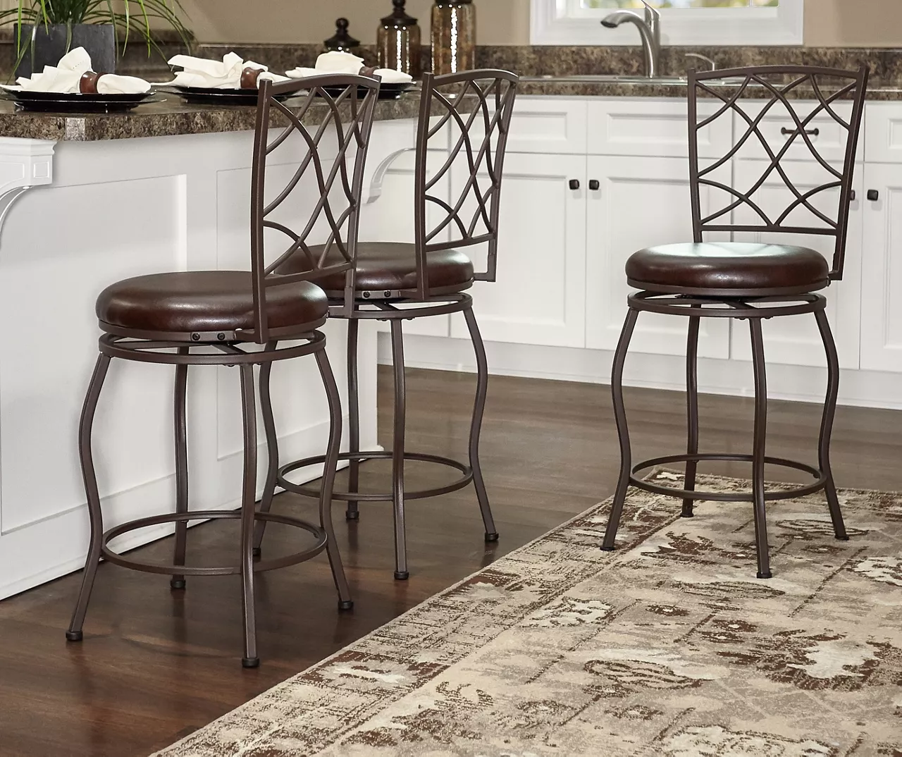 Pike Brown 3-Piece Upholstered Adjustable Swivel Stool Set 5 Pike Brown 3-Piece Upholstered Adjustable Swivel Stool Set - Image 3