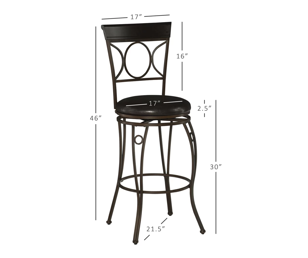 Memphis Black Metal & Brown Faux Leather Circle Back Bar Stool 13 Memphis Black Metal & Brown Faux Leather Circle Back Bar Stool - Image 11