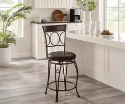 Memphis Black Metal & Brown Faux Leather Circle Back Counter Stool -Storage supplies store 810543053 A0 9