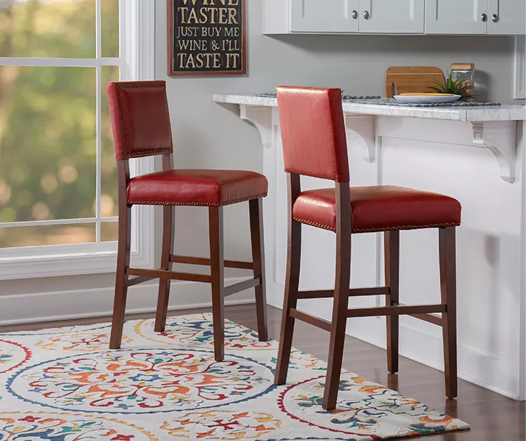 Lanier 45.5" Faux Leather Nailhead Bar Stool 5 Lanier 45.5" Faux Leather Nailhead Bar Stool - Image 3