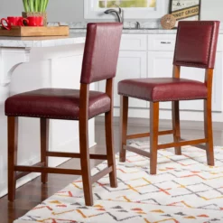 Lanier Red Upholstered Wood Nailhead Counter Stool -Storage supplies store 810543060 4
