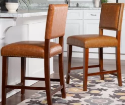 Lanier Caramel Upholstered Wood Nailhead Counter Stool -Storage supplies store 810543061 2