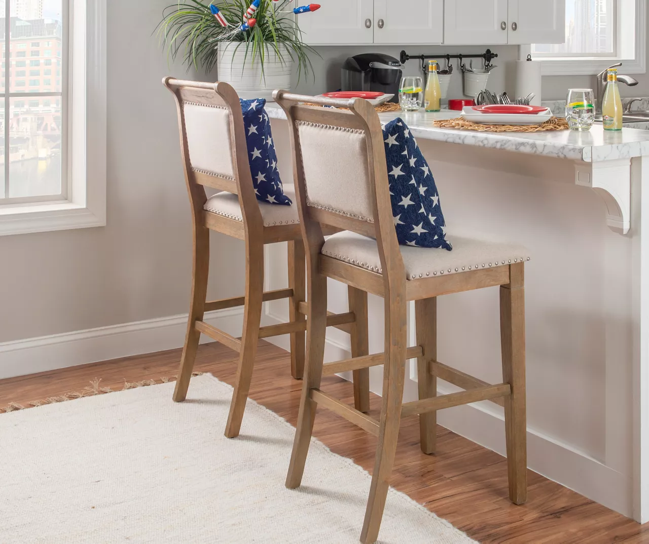 Aubrey Natural Upholstered Wood Nailhead Bar Stool 5 Aubrey Natural Upholstered Wood Nailhead Bar Stool - Image 3