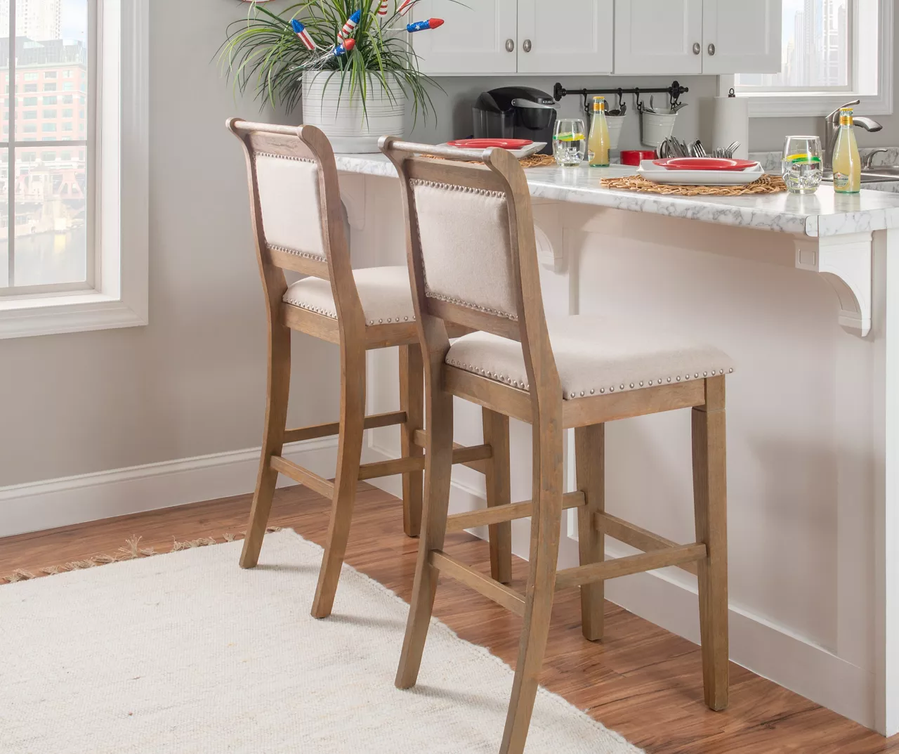 Aubrey Natural Upholstered Wood Nailhead Bar Stool 6 Aubrey Natural Upholstered Wood Nailhead Bar Stool - Image 4