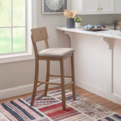 Jessie Gray Wash Upholstered Wood Bar Stool -Storage supplies store 810543075 2