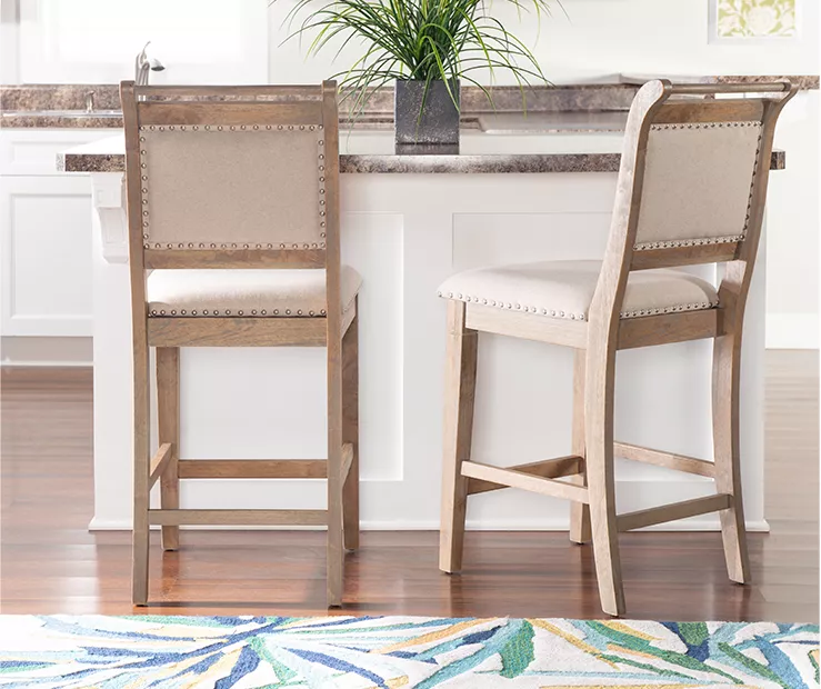 Aubrey Gray Wash Upholstered Wood Nailhead Counter Stool 4 Aubrey Gray Wash Upholstered Wood Nailhead Counter Stool - Image 2