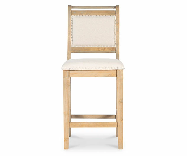 Aubrey Gray Wash Upholstered Wood Nailhead Counter Stool 5 Aubrey Gray Wash Upholstered Wood Nailhead Counter Stool - Image 3
